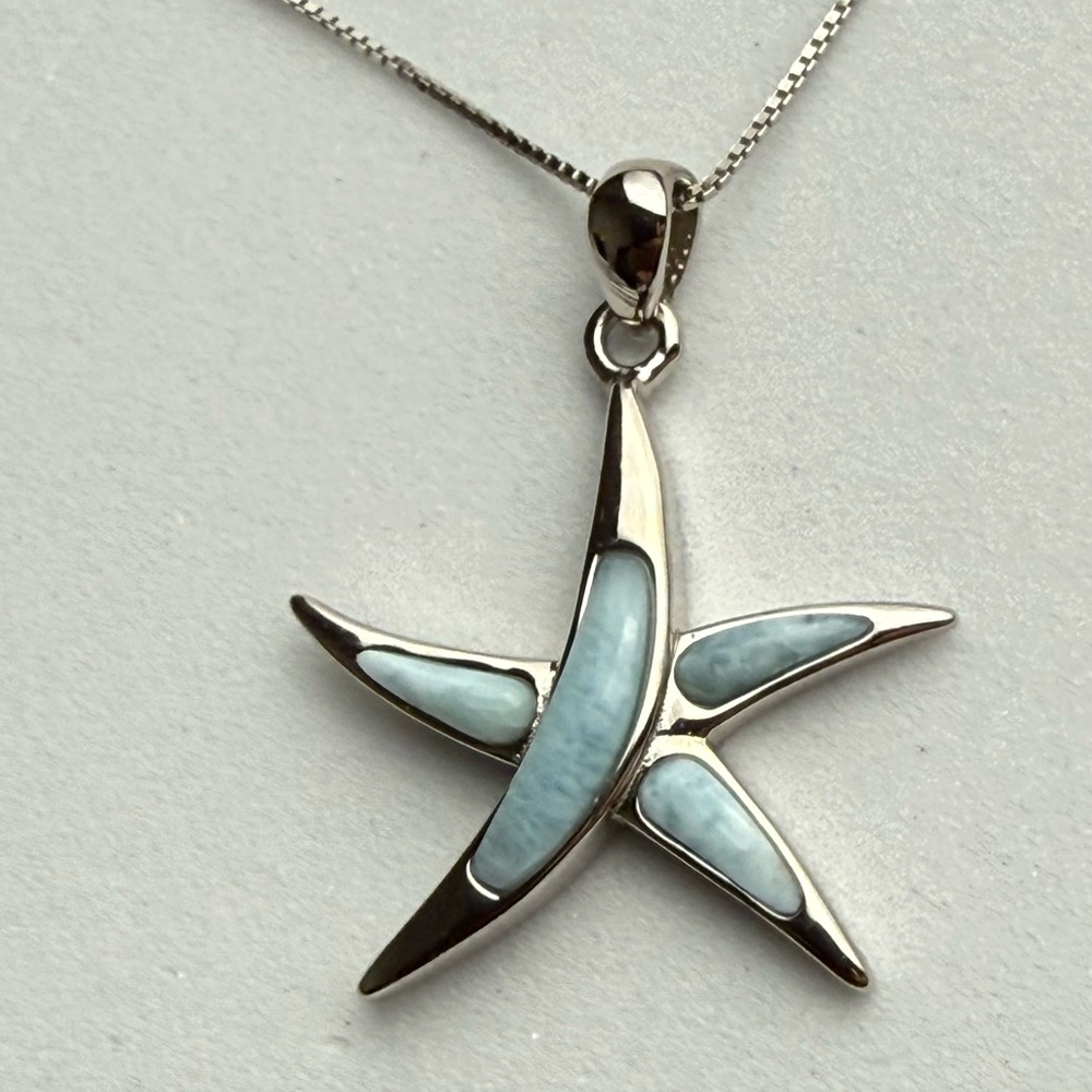 Larimar Gemstone of the Caribbean R925  Silver Starfish Pendant Necklace